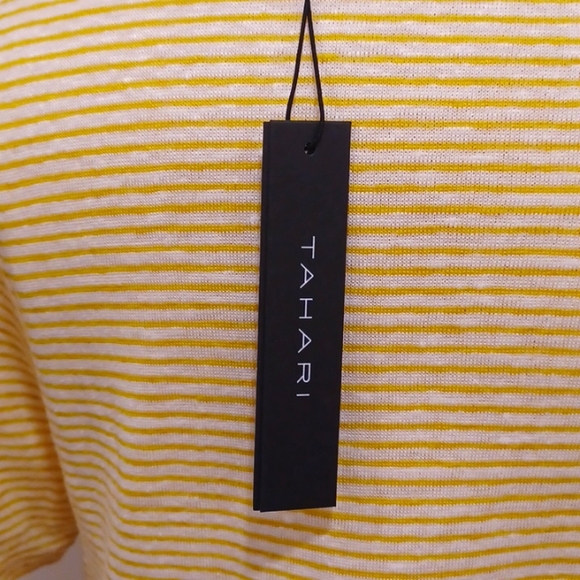Tahari Striped Linen Hem Tie Yellow & White Tee NEW- Sz. Med - Picture 6 of 8